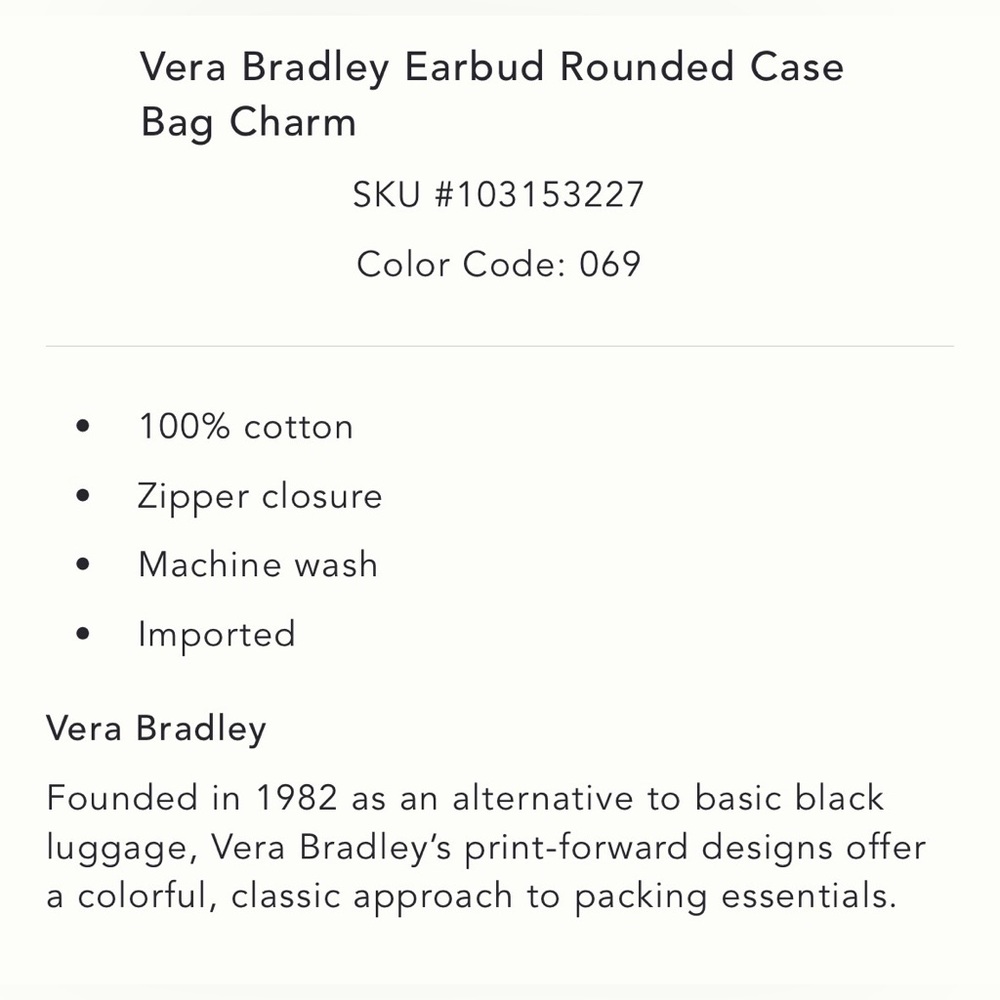 NWT Vera Bradley for Anthropologie Earbud Rounded Case Bag Charm - Picture 3 of 4